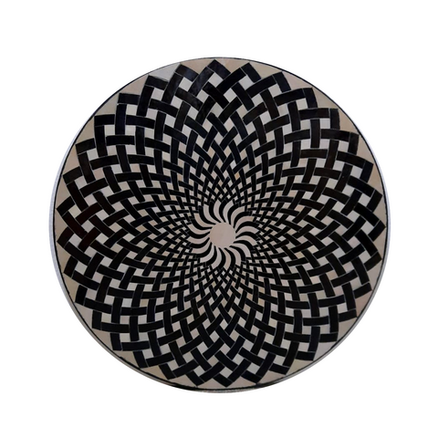 Marokkanischer Mosaiktisch Schwarz Weiß Lotus 100 cm