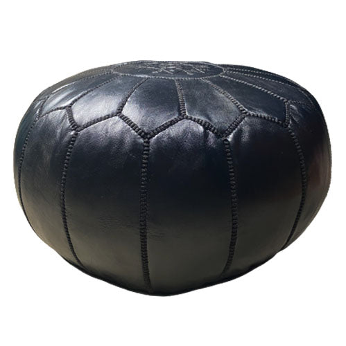 Leather Pouf Black Ø:50cm