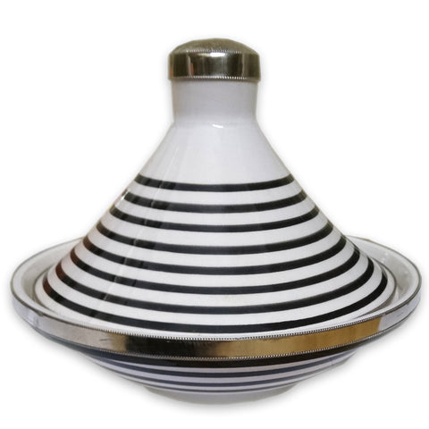 Marokkanische tajine "Ziertagine" Weiß Schwarz groß 20cm
